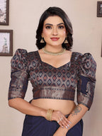 Elora Dark Blue Soft Silk Solid Self Jacquard Weaving Banarasi Saree | Grocsy