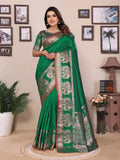 Elora Green Soft Silk Solid Self Jacquard Weaving Banarasi Saree | Grocsy