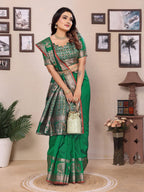 Elora Green Soft Silk Solid Self Jacquard Weaving Banarasi Saree | Grocsy