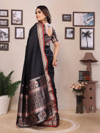 Elora Black Soft Silk Solid Self Jacquard Weaving Banarasi Saree | Grocsy