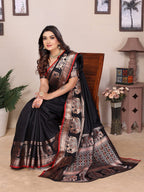 Elora Black Soft Silk Solid Self Jacquard Weaving Banarasi Saree | Grocsy