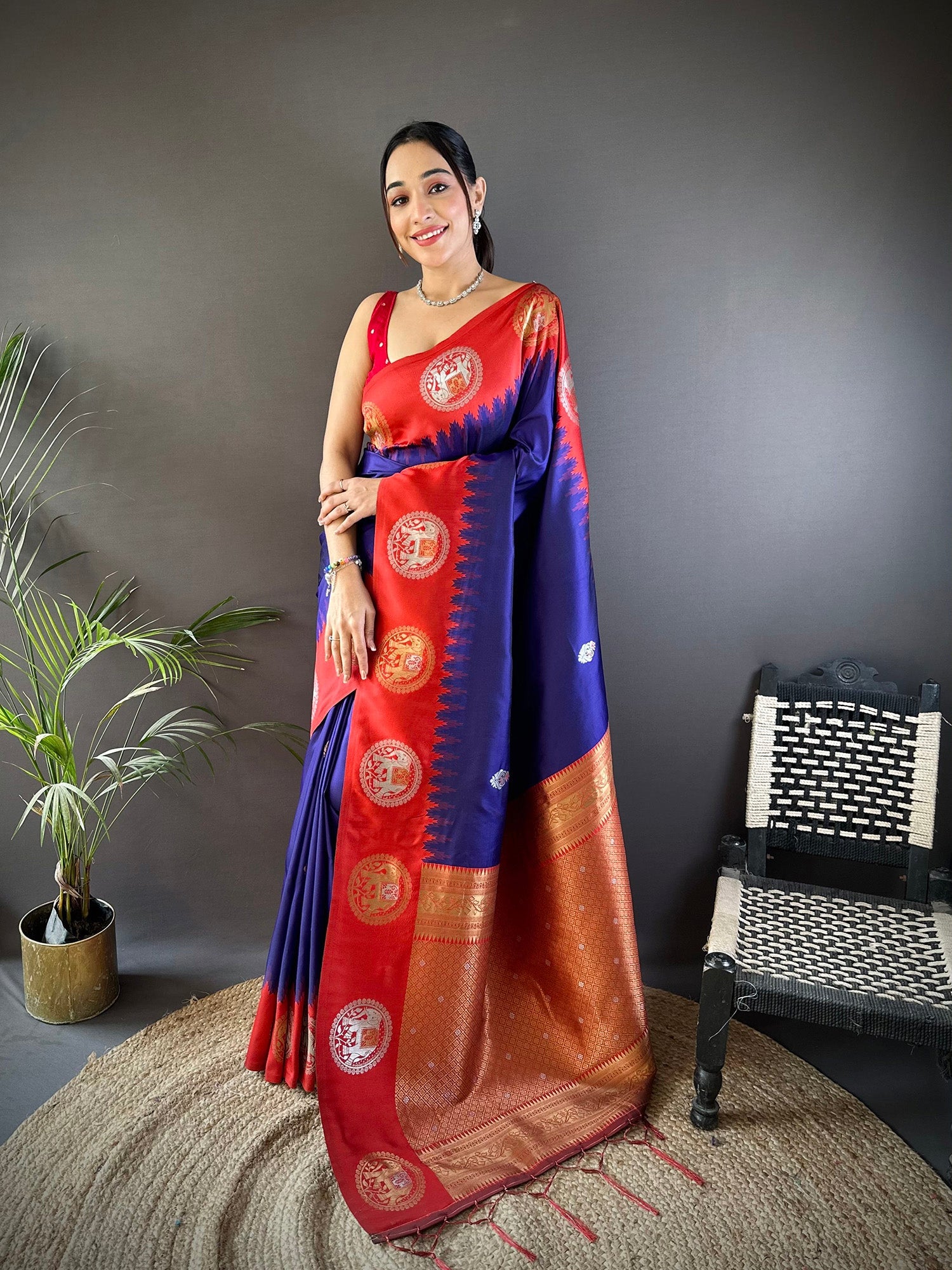 Elora Royal Blue Soft Silk Butti Zari Weaving Work Banarasi Saree | Grocsy