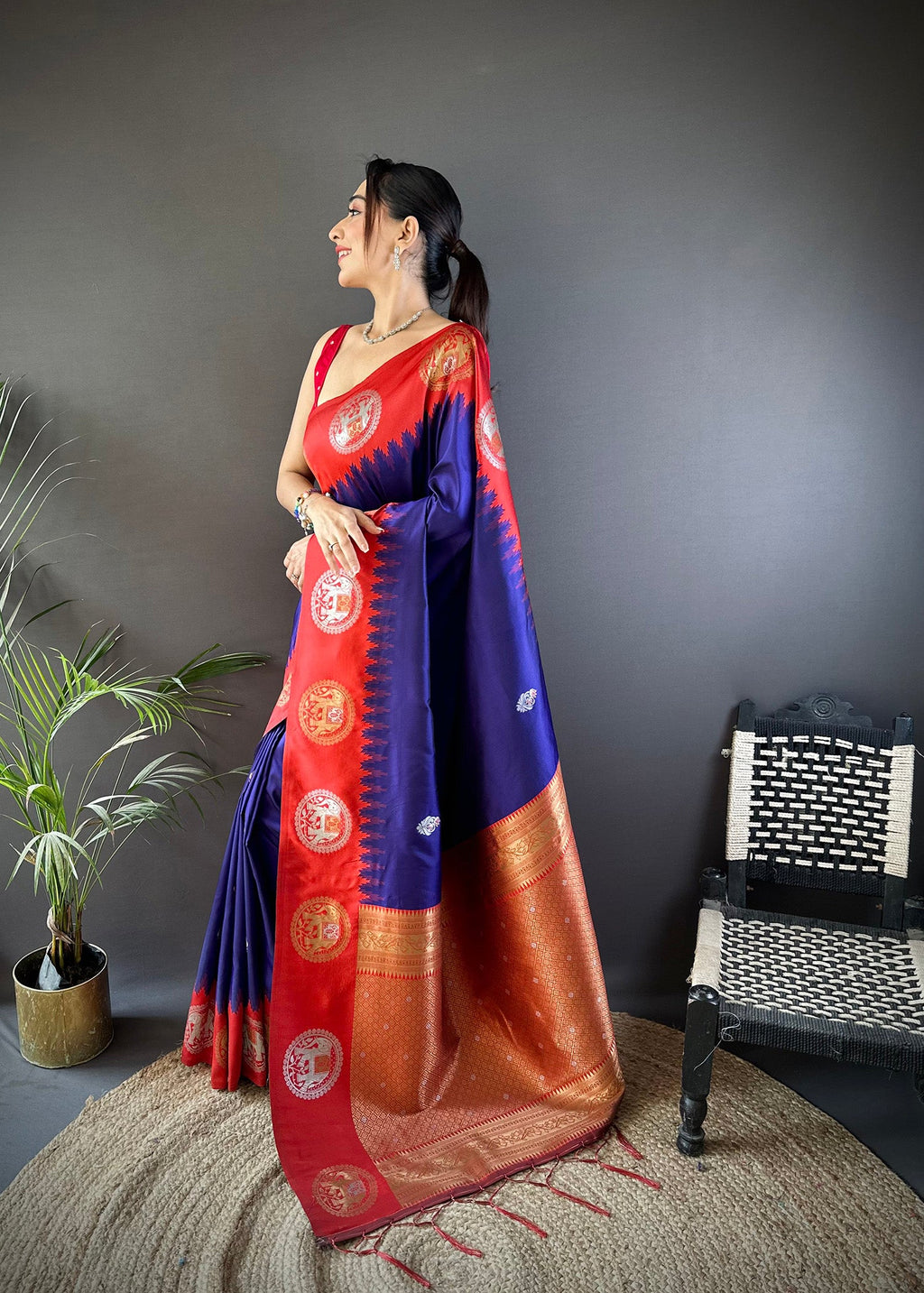 Elora Royal Blue Soft Silk Butti Zari Weaving Work Banarasi Saree | Grocsy