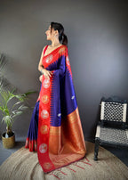 Elora Royal Blue Soft Silk Butti Zari Weaving Work Banarasi Saree | Grocsy