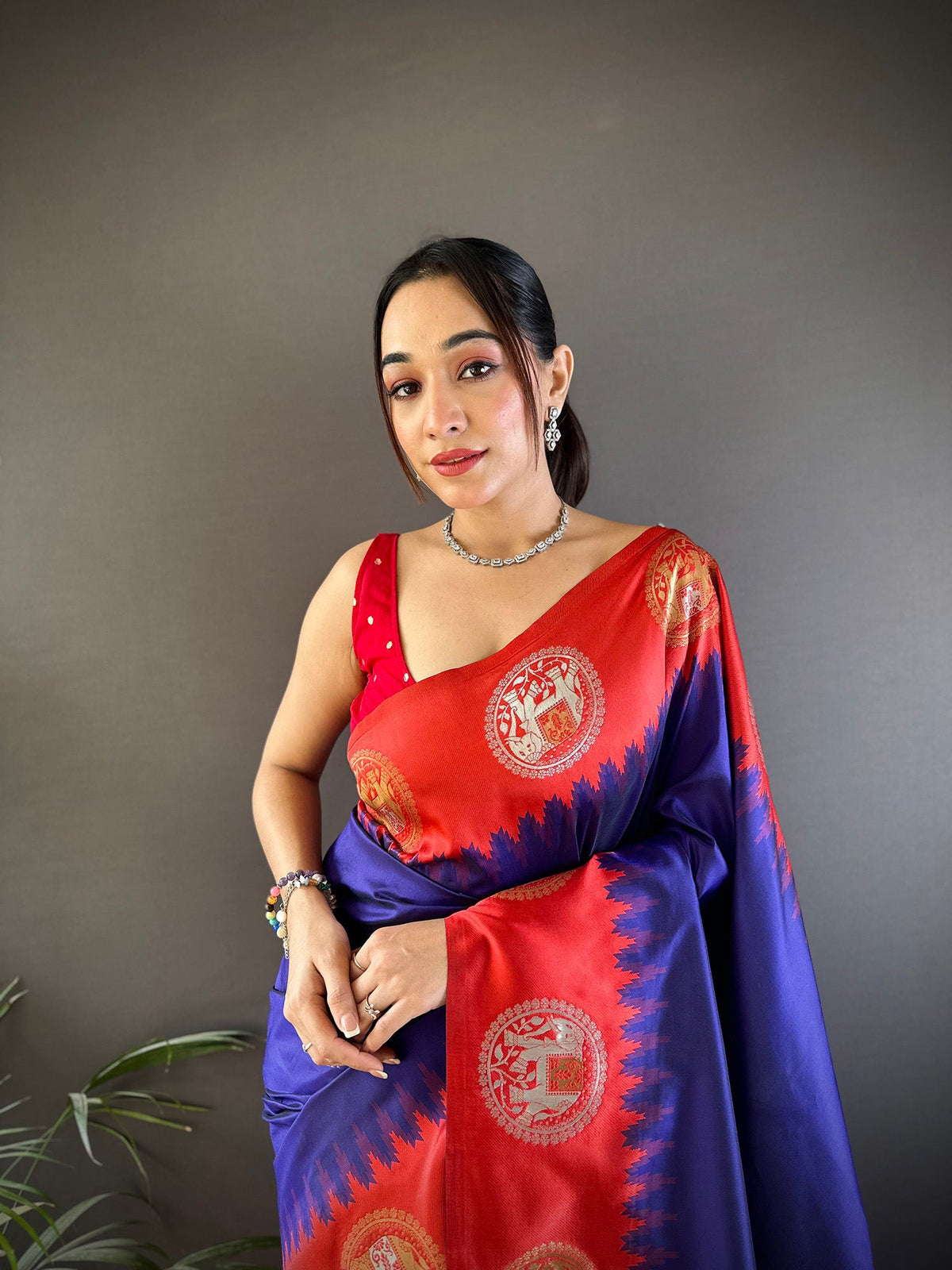 Elora Royal Blue Soft Silk Butti Zari Weaving Work Banarasi Saree | Grocsy