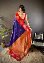 Elora Royal Blue Soft Silk Butti Zari Weaving Work Banarasi Saree | Grocsy