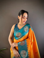 Elora Orange Soft Silk Butti Zari Weaving Work Banarasi Saree | Grocsy