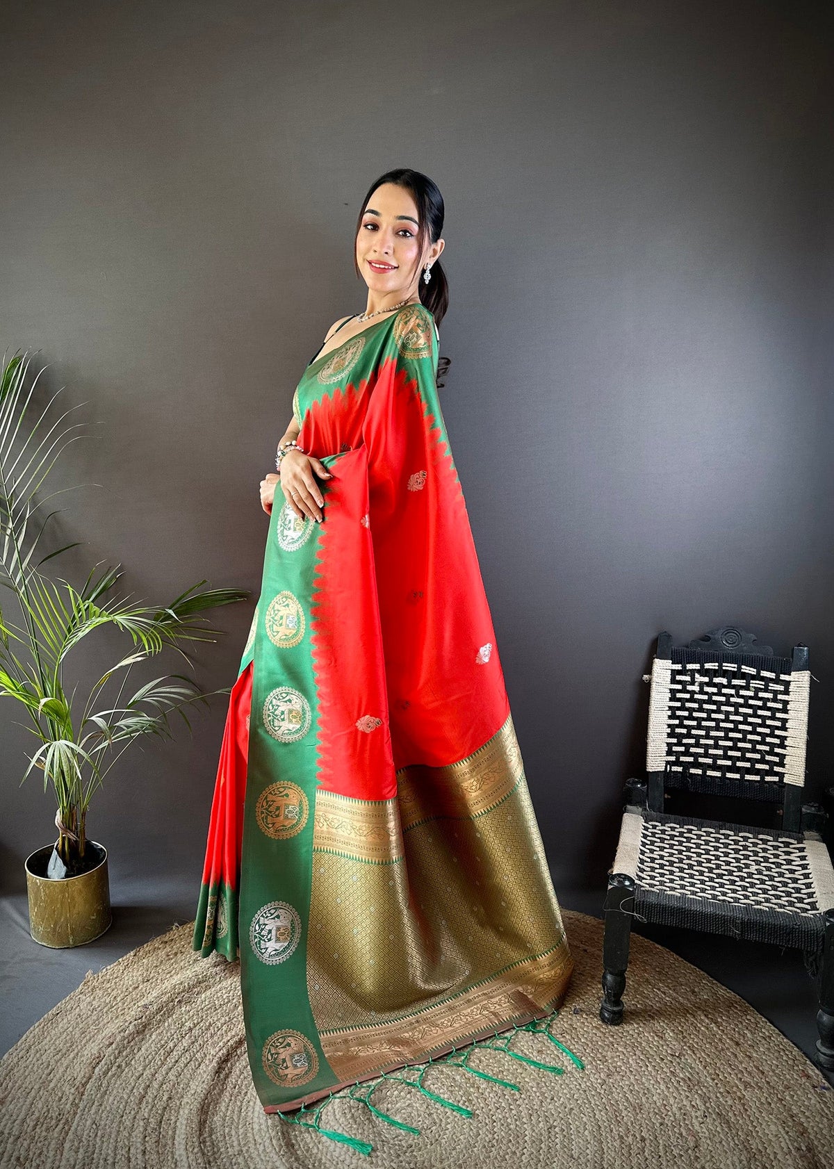 Elora Red Soft Silk Butti Zari Weaving Work Banarasi Saree | Grocsy