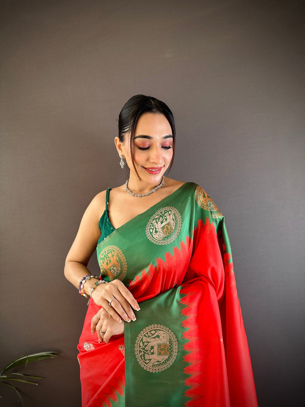 Elora Red Soft Silk Butti Zari Weaving Work Banarasi Saree | Grocsy