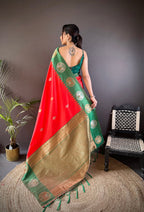 Elora Red Soft Silk Butti Zari Weaving Work Banarasi Saree | Grocsy
