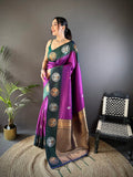 Elora Purple Soft Silk Butti Zari Weaving Work Banarasi Saree | Grocsy