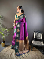 Elora Purple Soft Silk Butti Zari Weaving Work Banarasi Saree | Grocsy