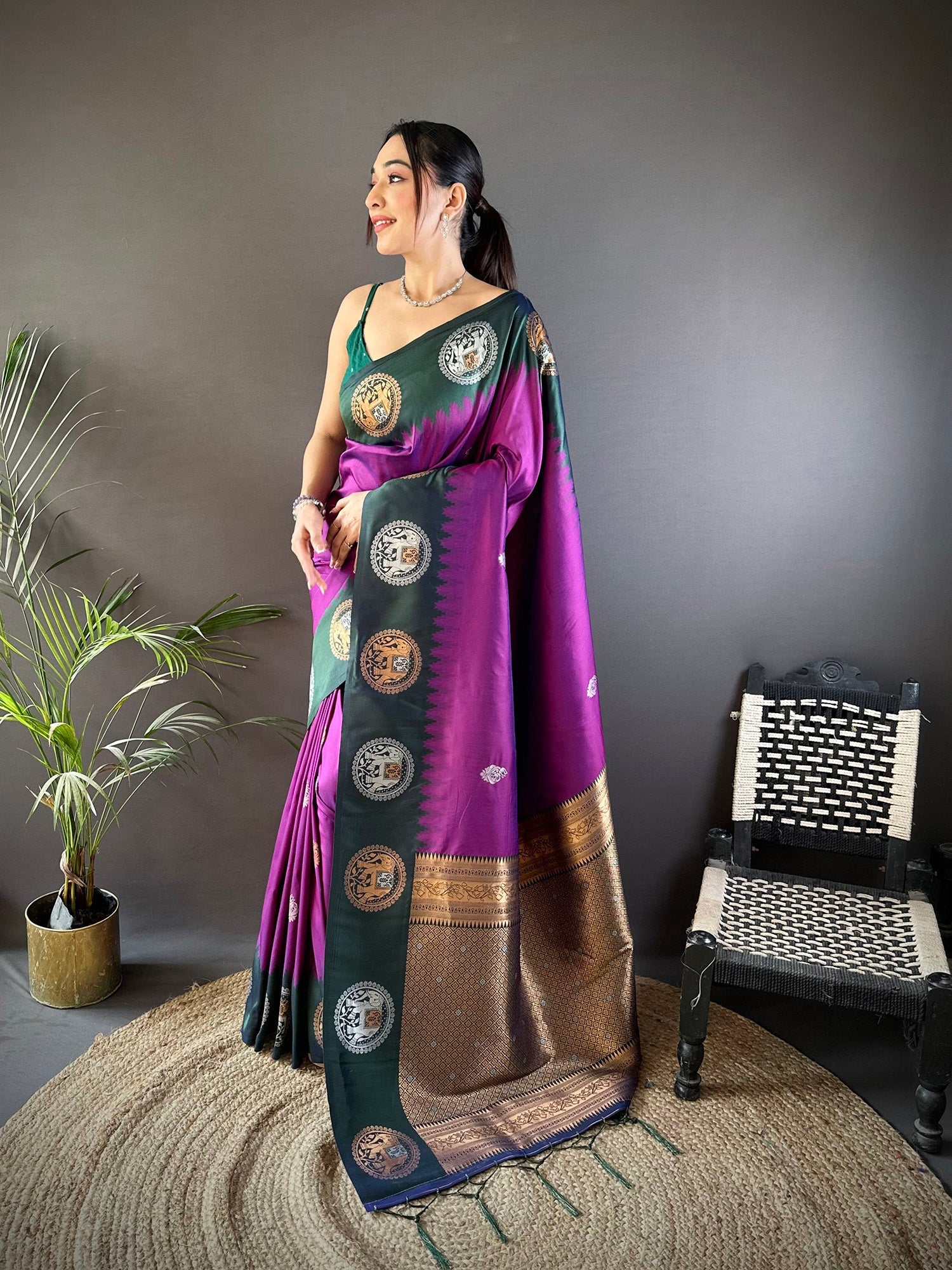 Elora Purple Soft Silk Butti Zari Weaving Work Banarasi Saree | Grocsy