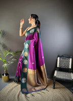 Elora Purple Soft Silk Butti Zari Weaving Work Banarasi Saree | Grocsy
