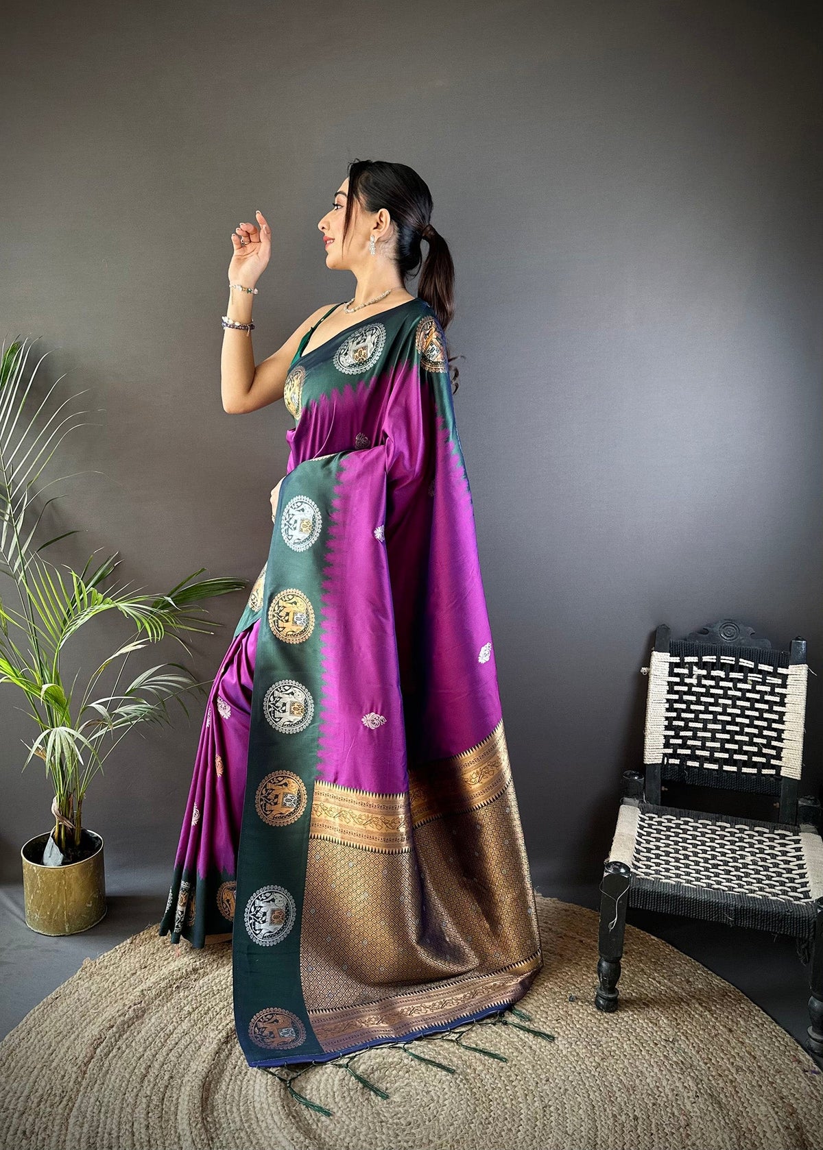 Elora Purple Soft Silk Butti Zari Weaving Work Banarasi Saree | Grocsy