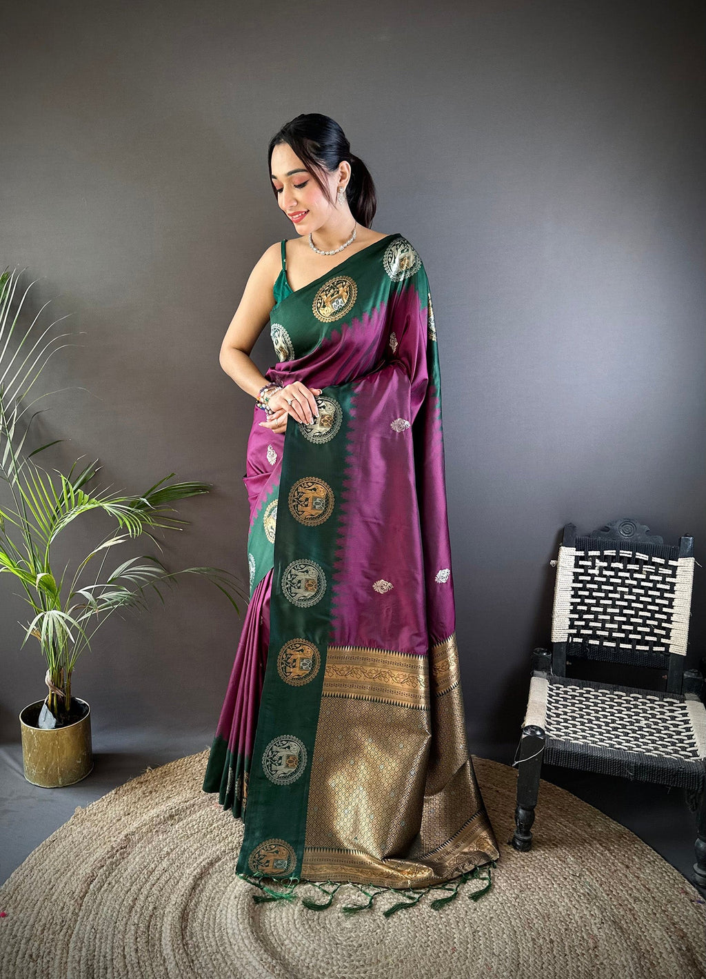 Elora Purple Soft Silk Butti Zari Weaving Work Banarasi Saree | Grocsy