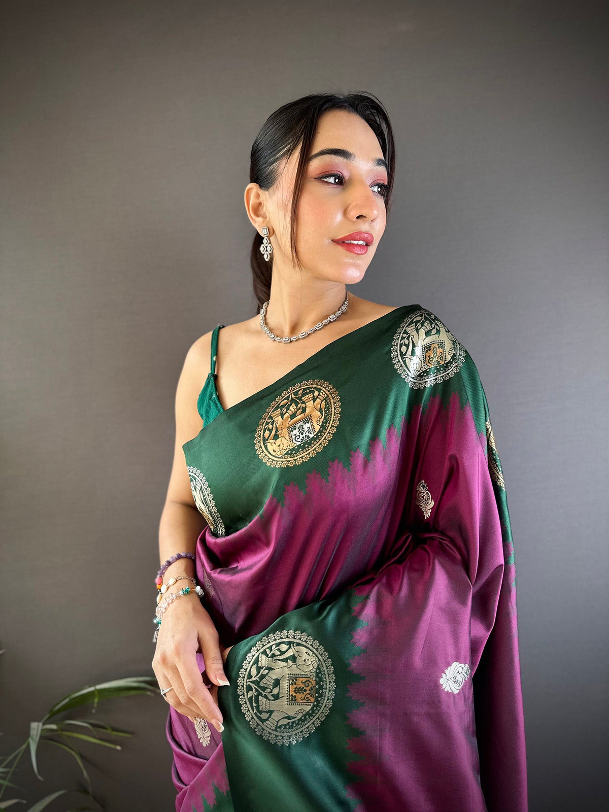 Elora Purple Soft Silk Butti Zari Weaving Work Banarasi Saree | Grocsy
