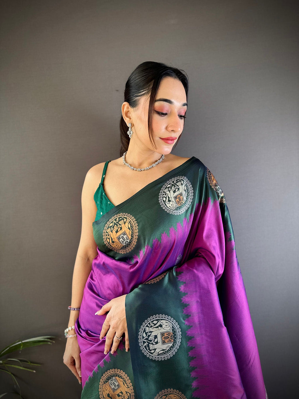 Elora Purple Soft Silk Butti Zari Weaving Work Banarasi Saree | Grocsy
