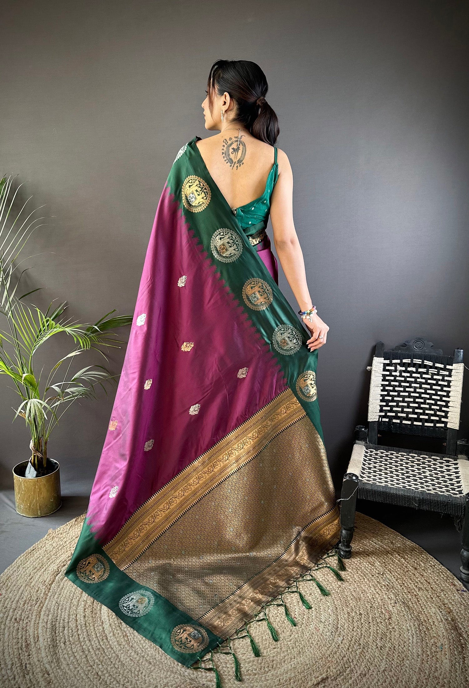 Elora Purple Soft Silk Butti Zari Weaving Work Banarasi Saree | Grocsy