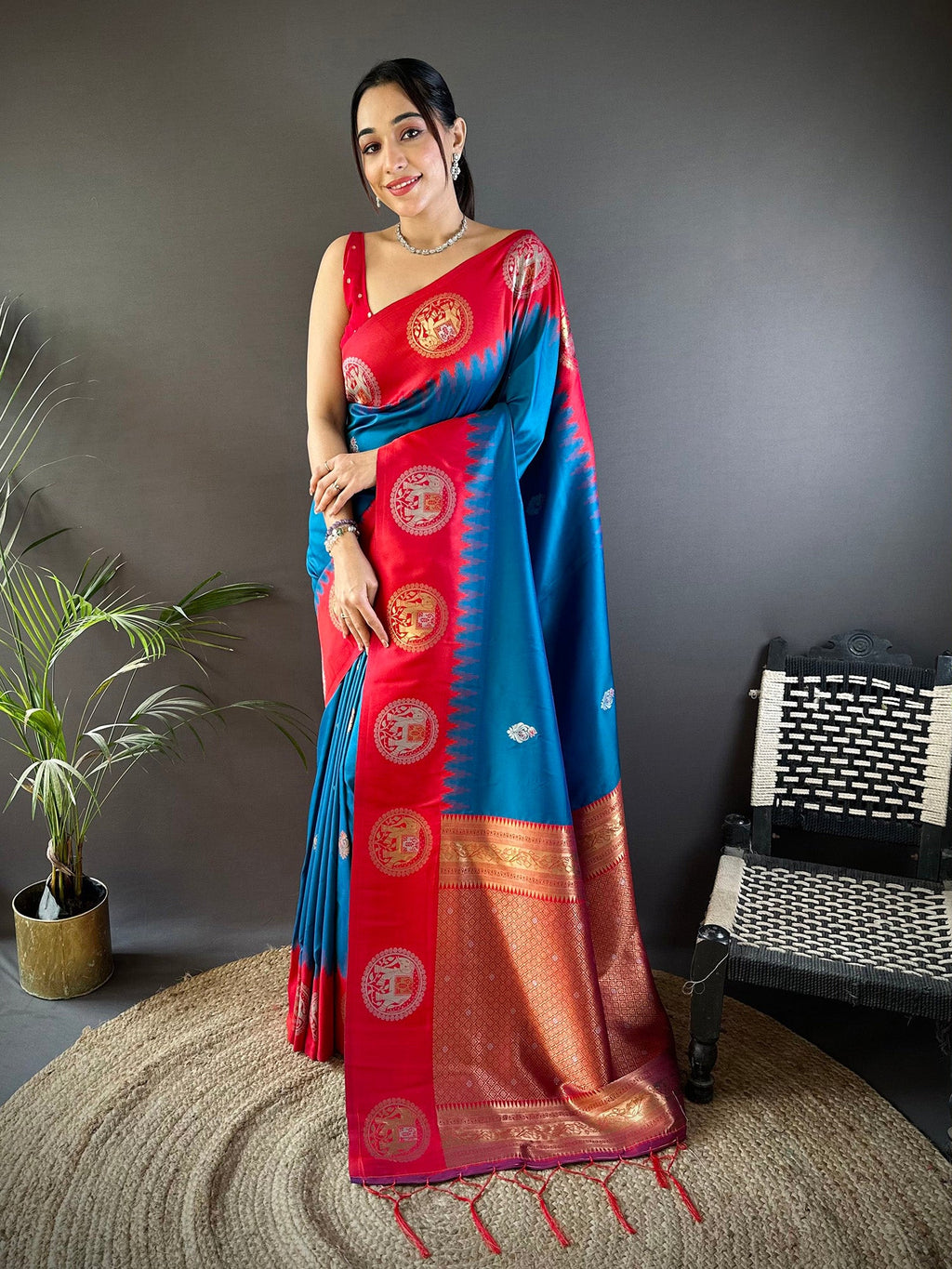 Elora Blue Soft Silk Butti Zari Weaving Work Banarasi Saree | Grocsy