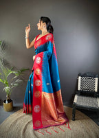 Elora Blue Soft Silk Butti Zari Weaving Work Banarasi Saree | Grocsy