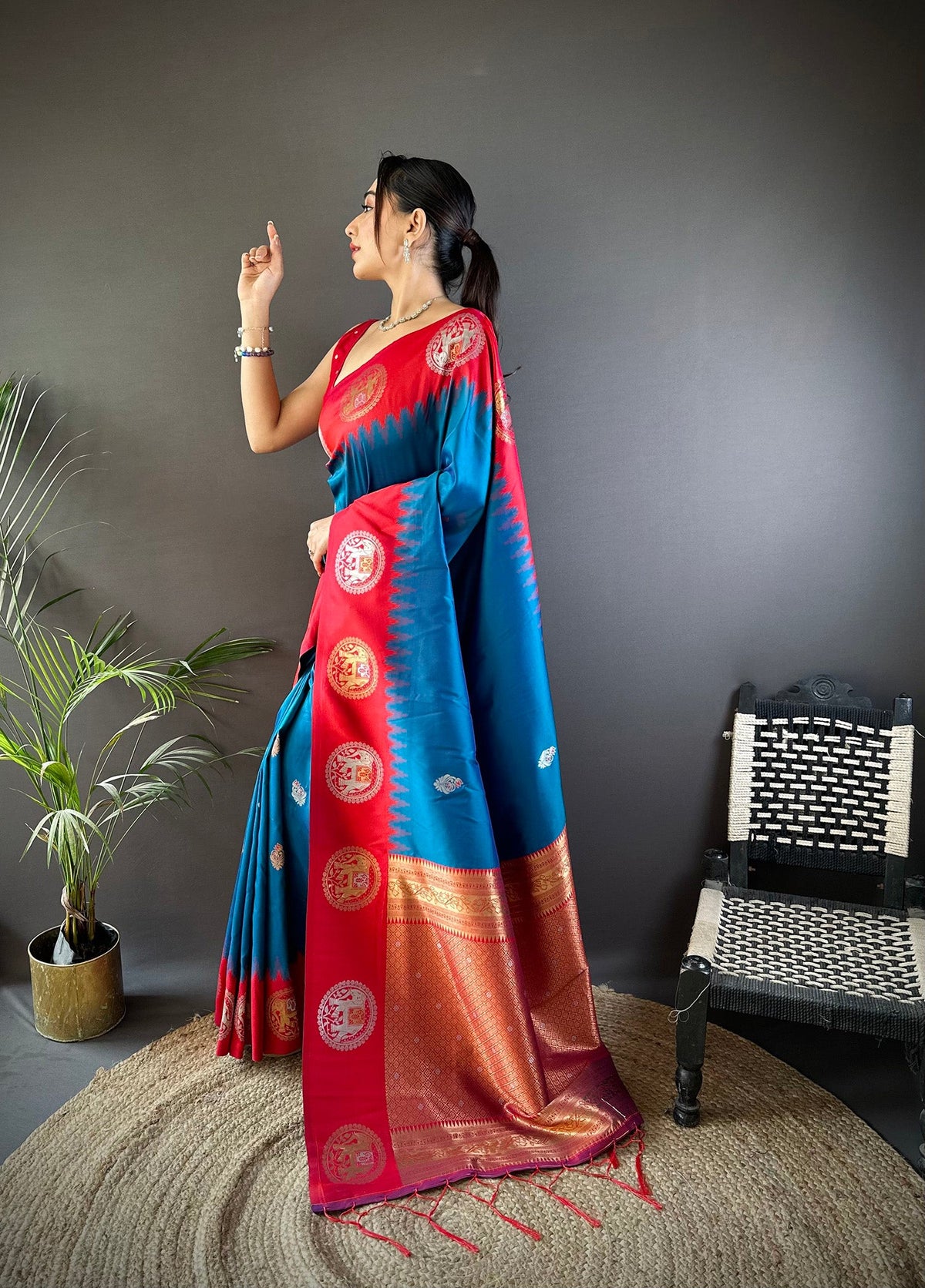 Elora Blue Soft Silk Butti Zari Weaving Work Banarasi Saree | Grocsy
