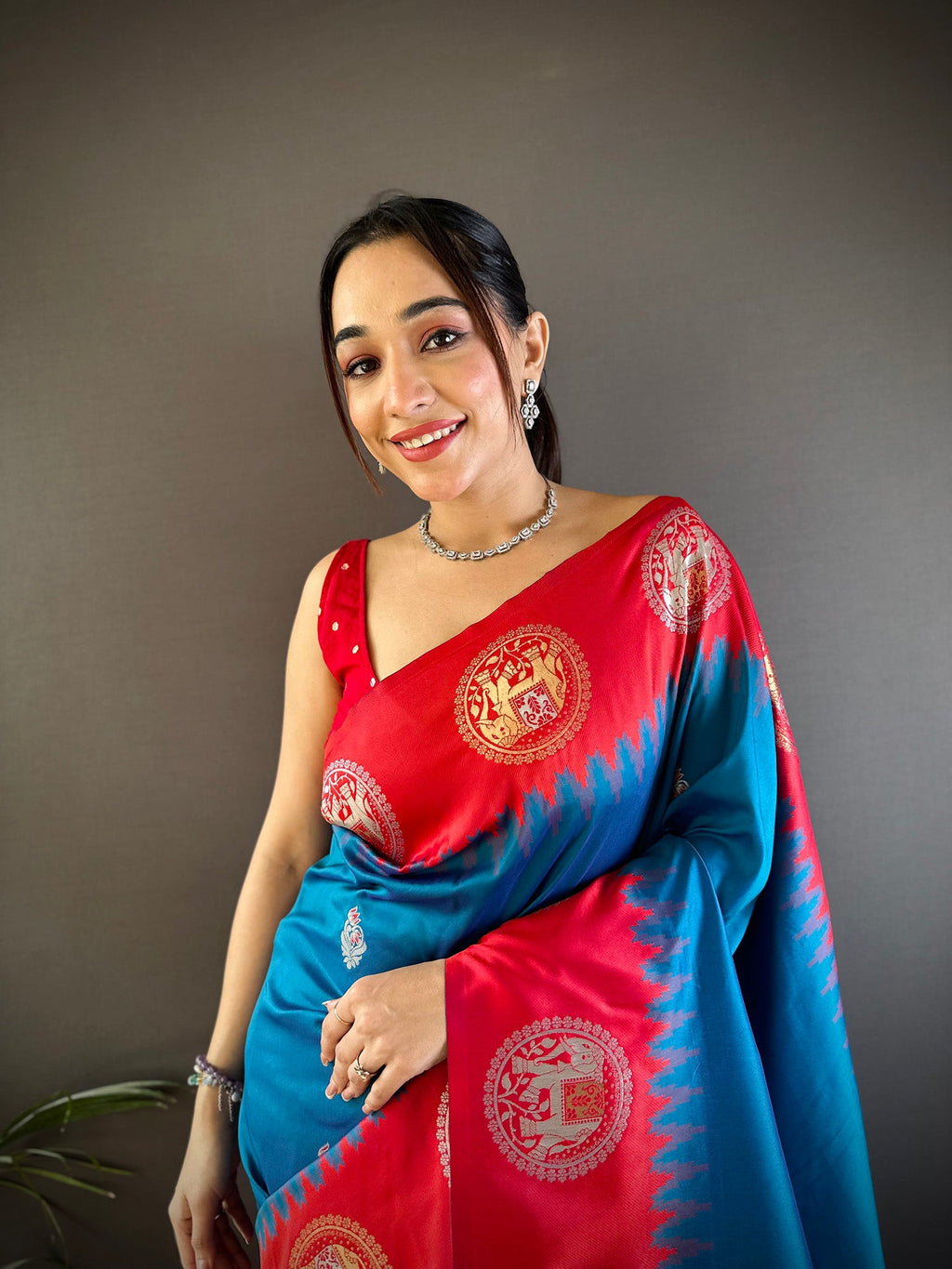 Elora Blue Soft Silk Butti Zari Weaving Work Banarasi Saree | Grocsy