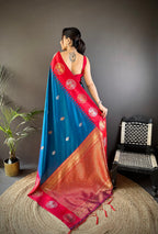 Elora Blue Soft Silk Butti Zari Weaving Work Banarasi Saree | Grocsy