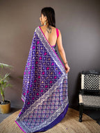 Elora Blue Lichi Soft Silk Jacquard Silver Gold Zari Weaving Banarasi Saree | Grocsy