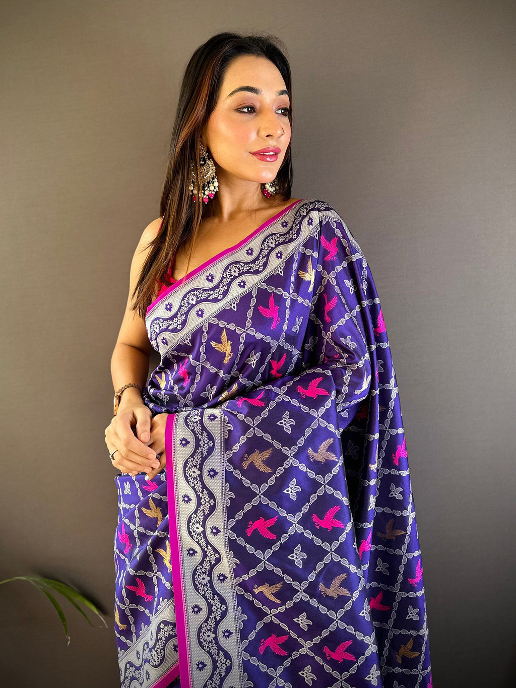 Elora Blue Lichi Soft Silk Jacquard Silver Gold Zari Weaving Banarasi Saree | Grocsy