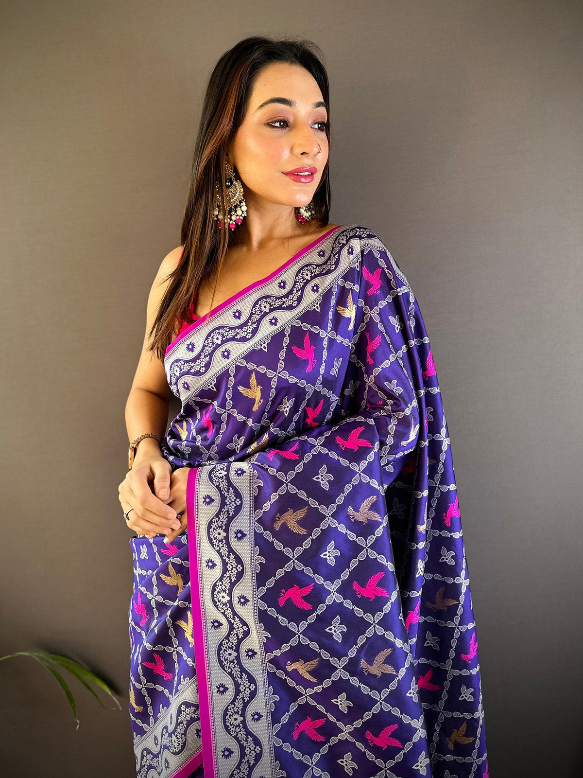 Elora Blue Lichi Soft Silk Jacquard Silver Gold Zari Weaving Banarasi Saree | Grocsy