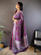 Elora Purple Lichi Soft Silk Jacquard Silver Gold Zari Weaving Banarasi Saree | Grocsy