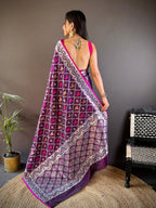 Elora Purple Lichi Soft Silk Jacquard Silver Gold Zari Weaving Banarasi Saree | Grocsy