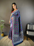 Elora Royal Blue Lichi Soft Silk Jacquard Silver Gold Zari Weaving Banarasi Saree | Grocsy