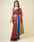 Elora Red Lichi Silk Woven Design Jacquard Weaving Kanchipuram Saree | Grocsy