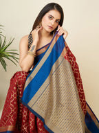 Elora Red Lichi Silk Woven Design Jacquard Weaving Kanchipuram Saree | Grocsy