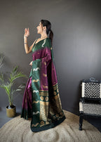 Elora Plum Soft Silk Butti Zari Weaving Banarasi Saree | Grocsy
