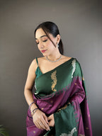 Elora Plum Soft Silk Butti Zari Weaving Banarasi Saree | Grocsy