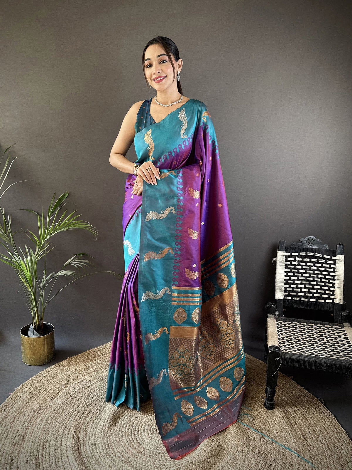 Elora Purple Soft Silk Butti Zari Weaving Banarasi Saree | Grocsy