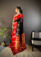 Elora Black Soft Silk Butti Zari Weaving Banarasi Saree | Grocsy