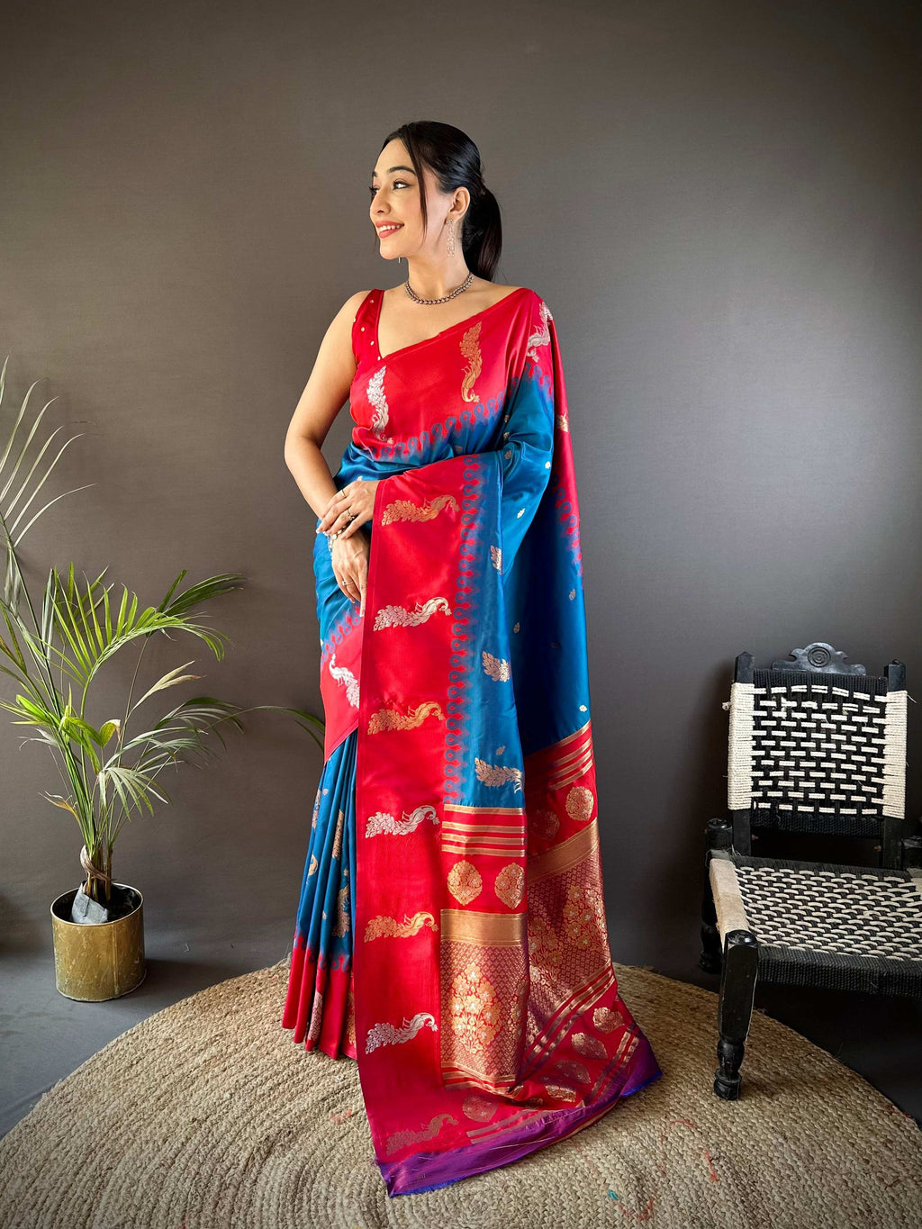 Elora Royal Blue Soft Silk Butti Zari Weaving Banarasi Saree | Grocsy