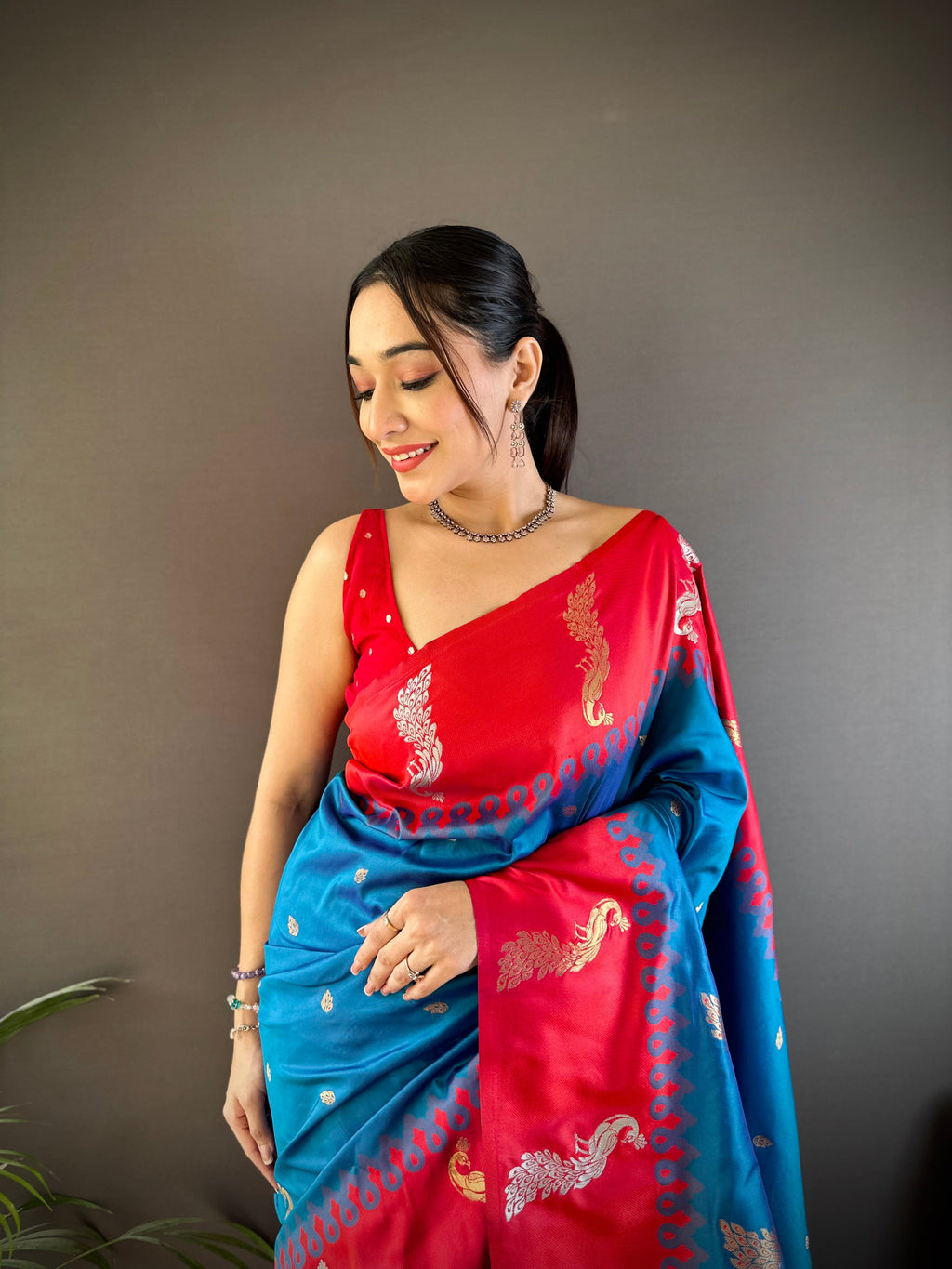 Elora Royal Blue Soft Silk Butti Zari Weaving Banarasi Saree | Grocsy