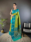 Elora Green Soft Silk Butti Zari Weaving Banarasi Saree | Grocsy