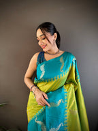 Elora Green Soft Silk Butti Zari Weaving Banarasi Saree | Grocsy