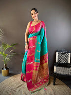 Elora Teal Soft Silk Butti Zari Weaving Banarasi Saree | Grocsy
