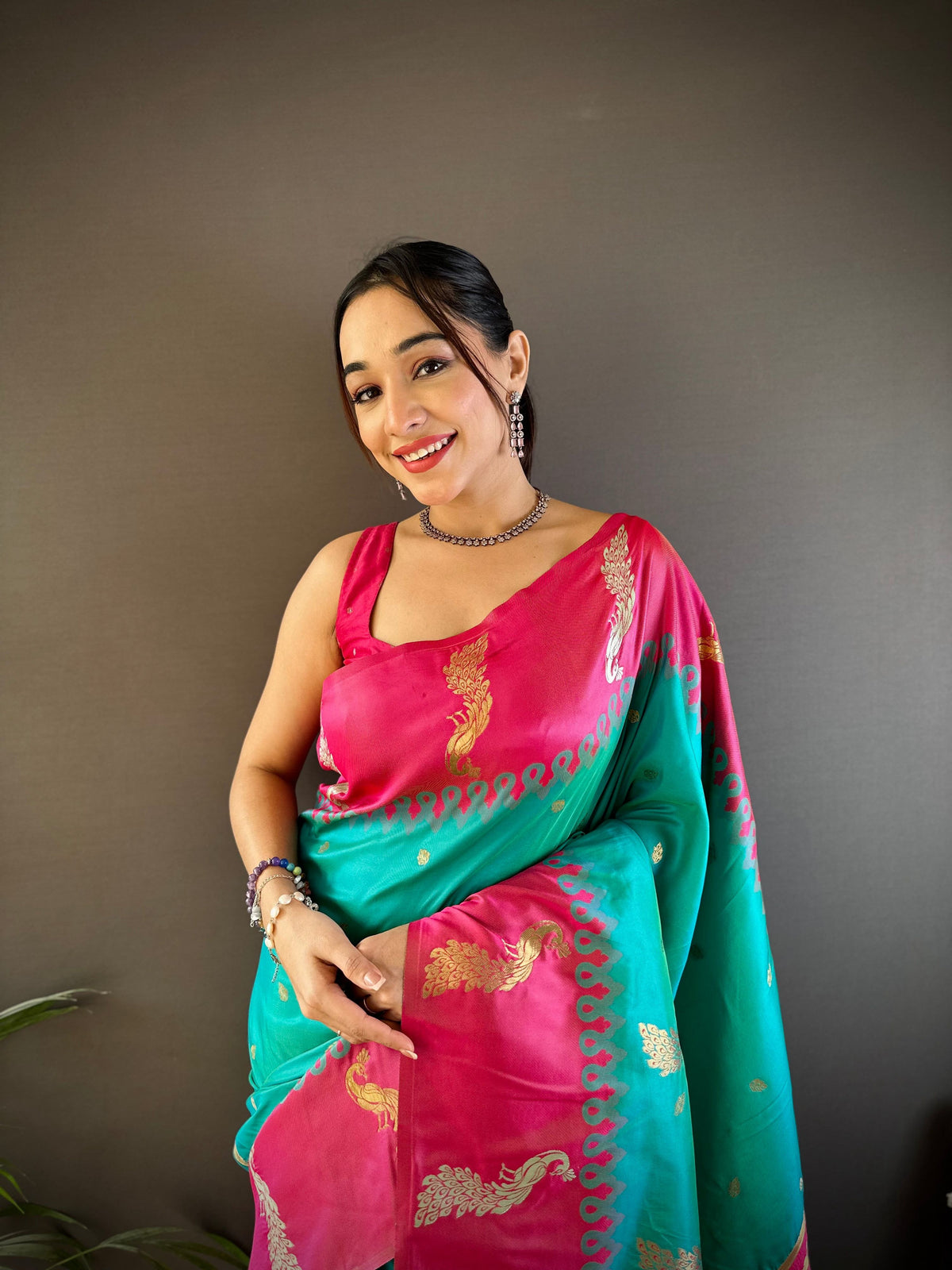 Elora Teal Soft Silk Butti Zari Weaving Banarasi Saree | Grocsy