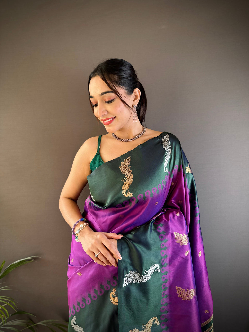 Elora Purple Soft Silk Butti Zari Weaving Banarasi Saree | Grocsy
