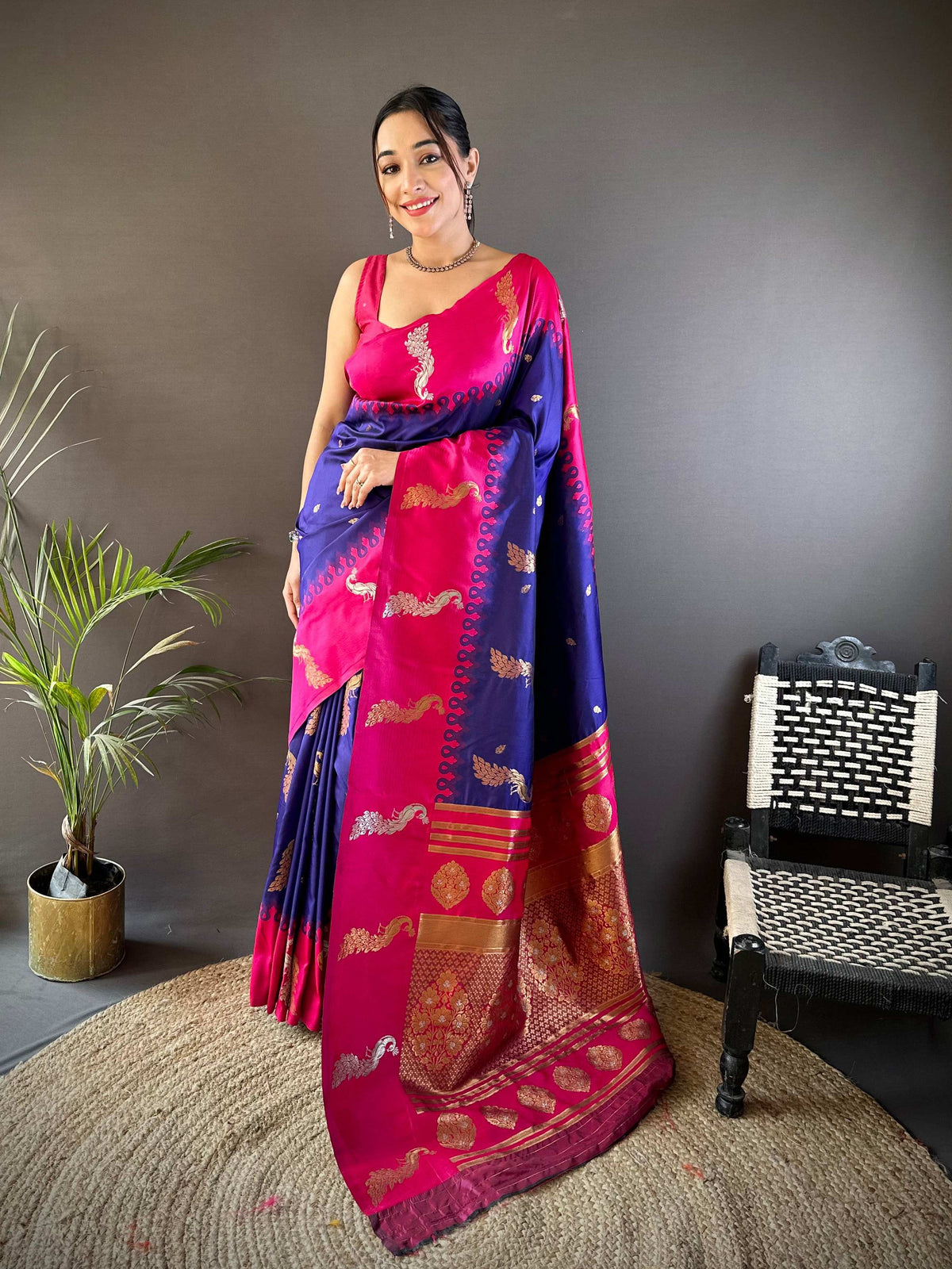 Elora Royal Blue Soft Silk Butti Zari Weaving Banarasi Saree | Grocsy