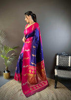 Elora Royal Blue Soft Silk Butti Zari Weaving Banarasi Saree | Grocsy