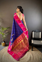 Elora Royal Blue Soft Silk Butti Zari Weaving Banarasi Saree | Grocsy
